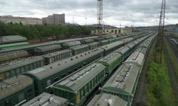 Railway cargo wagons in Murmansk.