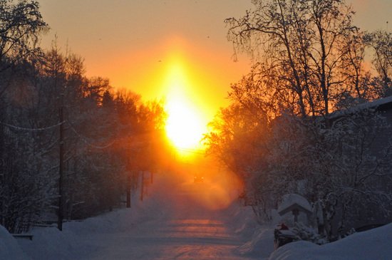Sun just above the horizon, Kirkenes, mid-February 2011.