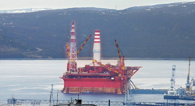 The Prirazlomnaya platform at port in Murmansk.